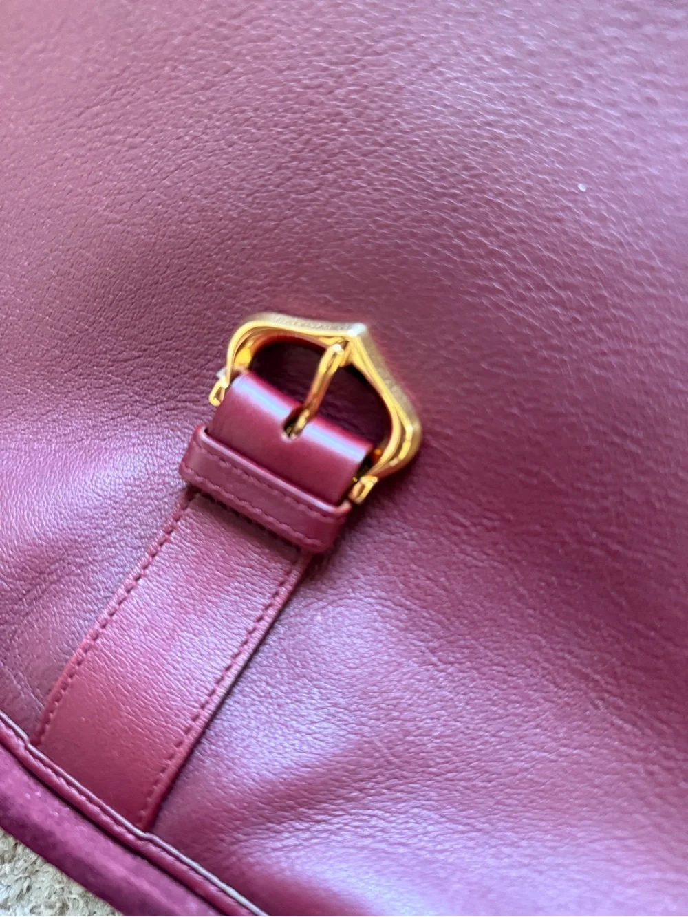 Cartier Maroon Leather Shoulder Bag with Gold-Tone Hardware
